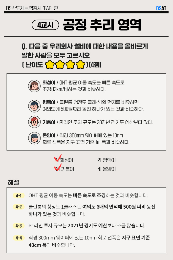 반도체 생산라인(FAB) 관련 지식을 검증할 수 있는 #DSAT 해설지 - 공정 추리