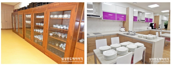 ▲ (좌) 여자기숙사 내 다도 체험장 / (우) 퀴즌하우스 내부